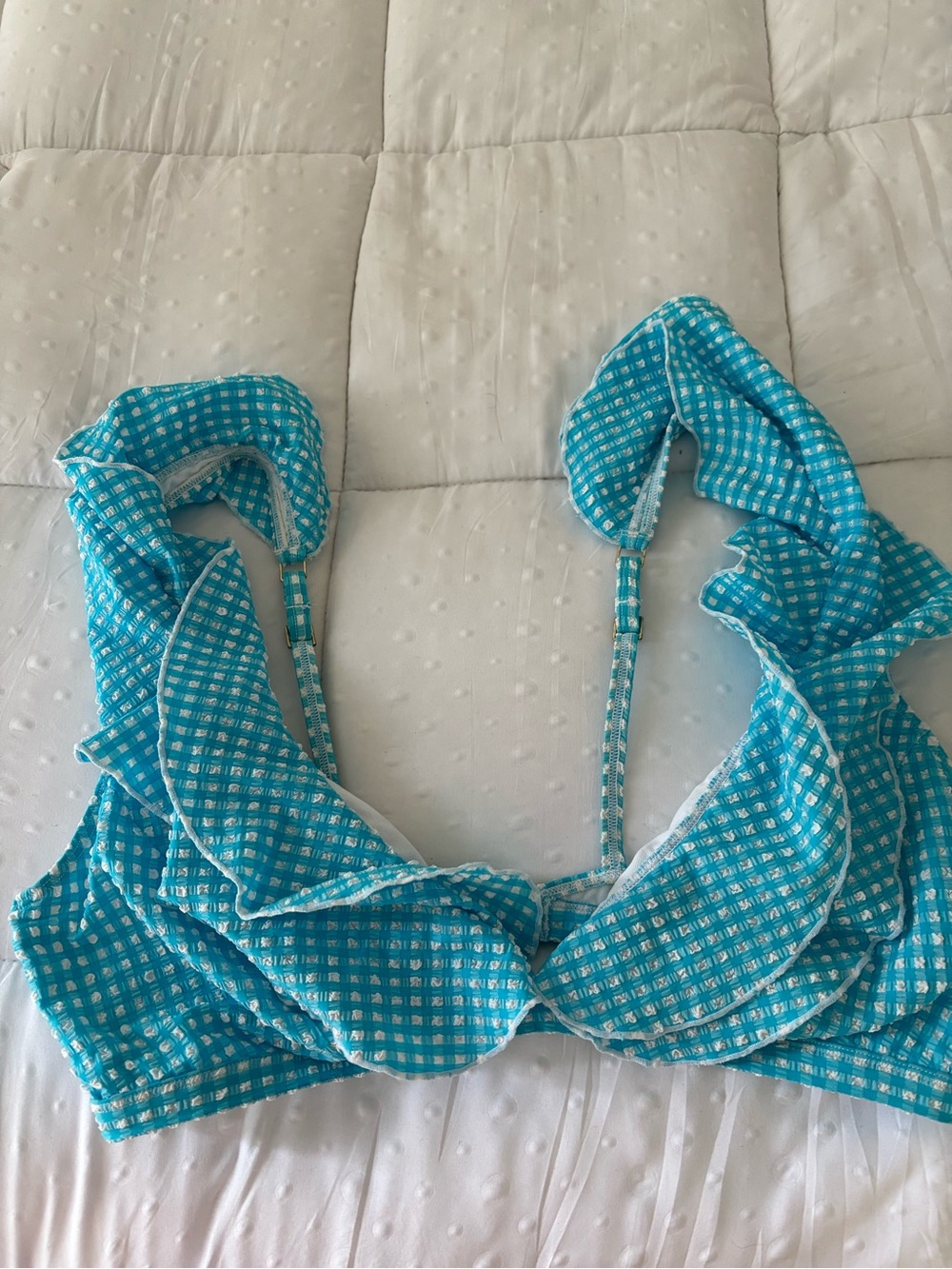 Lilly Pulitzer Turquoise Gingham Ruffle Bikini Top